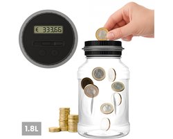 ZoeZo Design - Digitale Spaarpot met Muntenteller - 1,8L Transparant/Grijs - Geschikt voor Euro’s - Herbruikbare Spaar Pot – Bereik je Spaardoel – Origineel Cadeau - Spaarpotten - Sparen