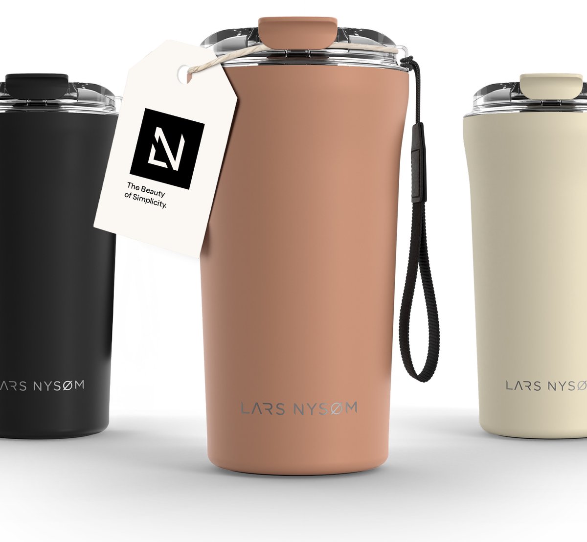 LARS NYSØM Rørelse Thermo Coffee Mug-to-go 500ml - BPA-vrij met Isolatie - Met Draagriem & Tritan Deksel (Blush Rose)