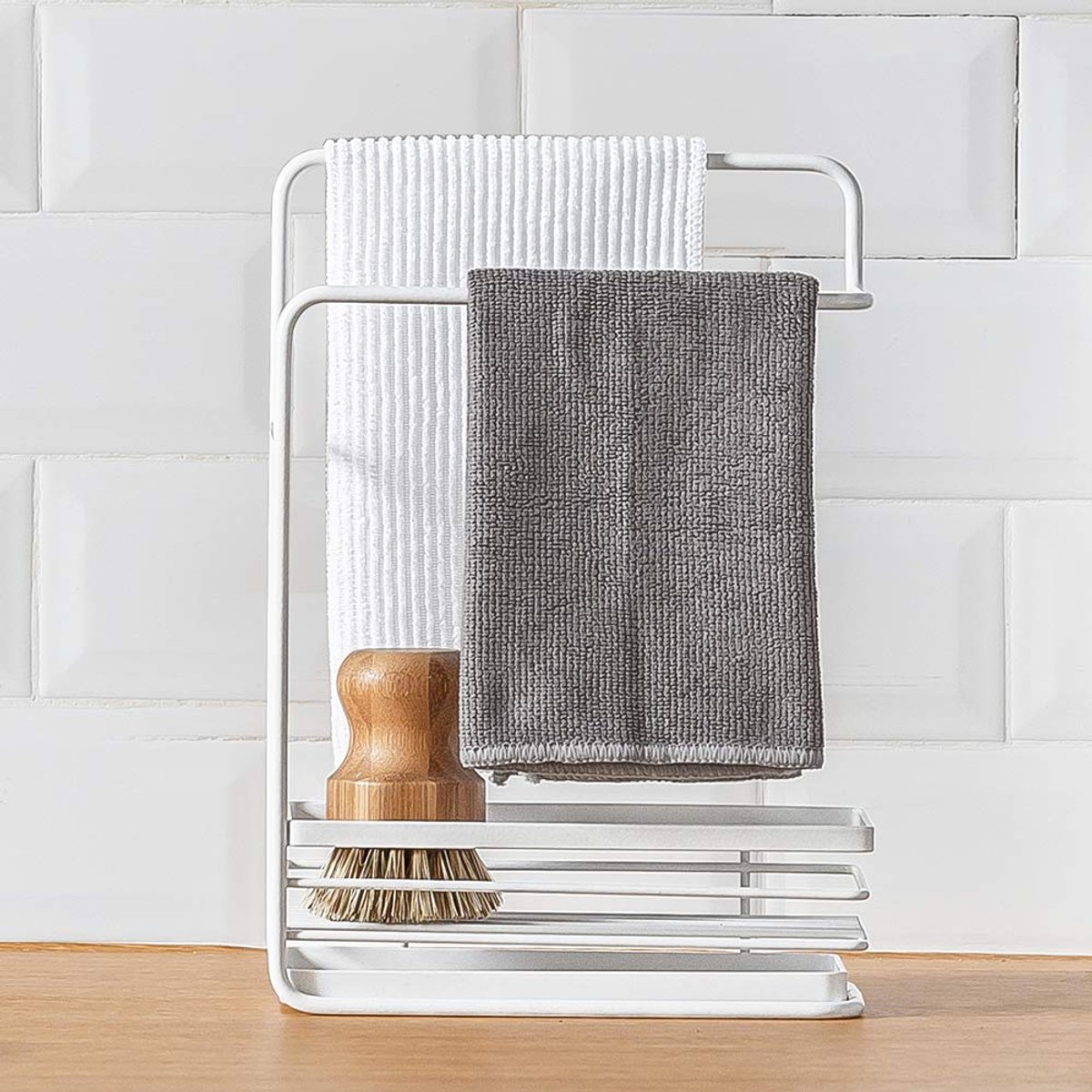 Ibenzoa® Multifunktionele Wastbecken Organizer met Afvoerbak en Handdoekrekken - Voor Efficiënte Opbergruimte