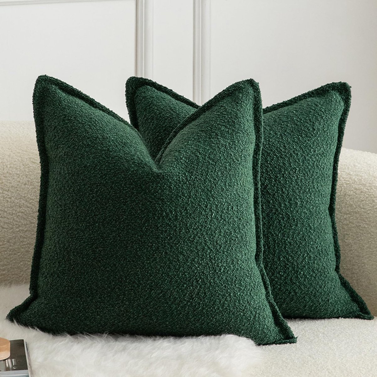 Ibenzoa® Zachte Decoratieve Kussenslopen Set van 2, Premium Boucle Textuur, Groen, 45 x 45 cm