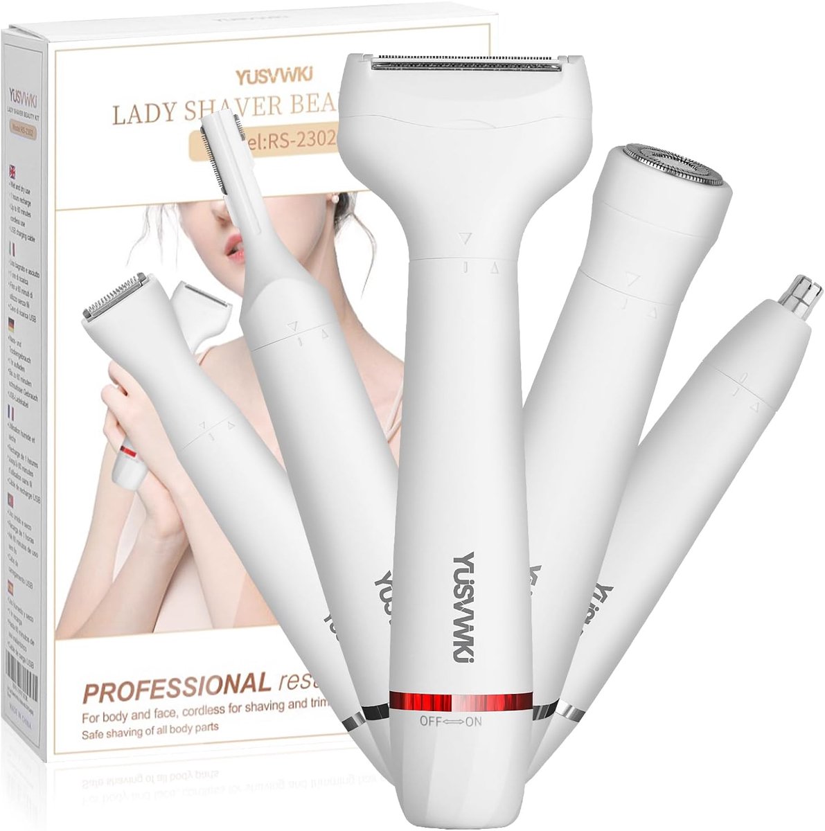 5-in-1 Elektrisch Scheerapparaat voor Dames - Multifunctionele Trimmer voor Gezicht, Lichaam en Bikini - USB Oplaadbaar en Waterdicht