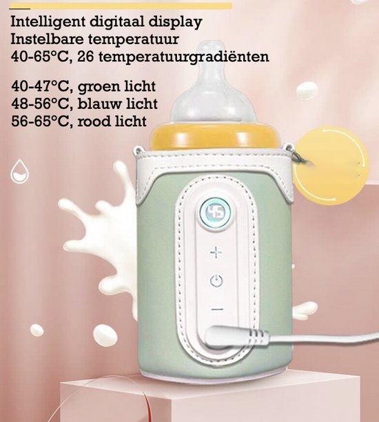 KYDDOI Flessenwarmer - Flessenwarmer onderweg - 40°C tot 65°C 26 versnellingen - moet opladen, via auto-energie, mobiele telefoonoplader, mobiele powerbank - Roze van Merkloos — afbeelding 2