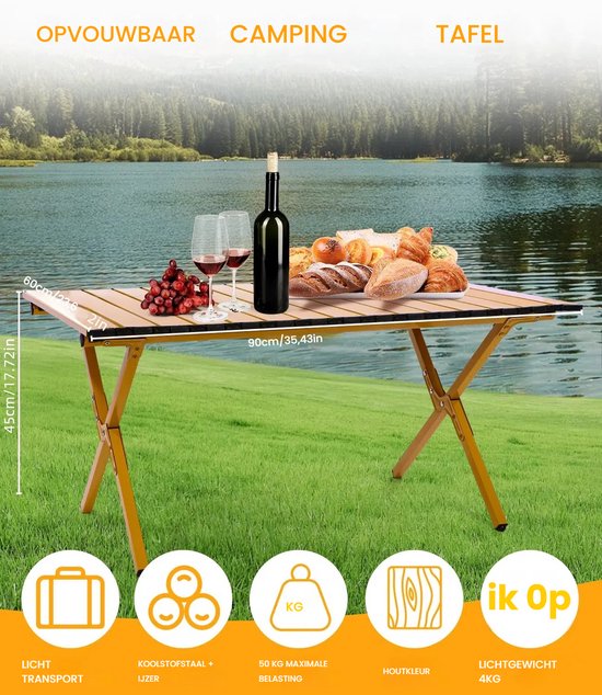 Camping klaptafel - Buitentafel - Draagbare opvouwbare picknicktafel - Eettafel met één laag - Voor tuin, wandelen, barbecue, vissen, picknick - 90 cm van Merkloos — afbeelding 3