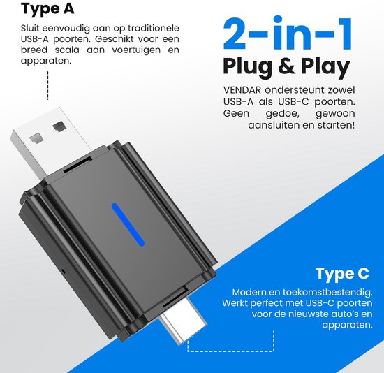 Vendar® Mini 2-in-1 Car Dongle - CarPlay Dongle - Android Auto Dongle - Draadloos CarPlay & Android Auto - Zwart van Vendar — afbeelding 3