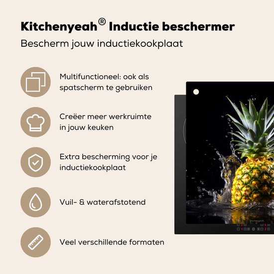 KitchenYeah® Protection plaque induction 60x55 cm - Ananas - Fruit - Eau - Protege plaque de cuisson - Couvre plaque induction - Protecteur d'induction - Cuisine