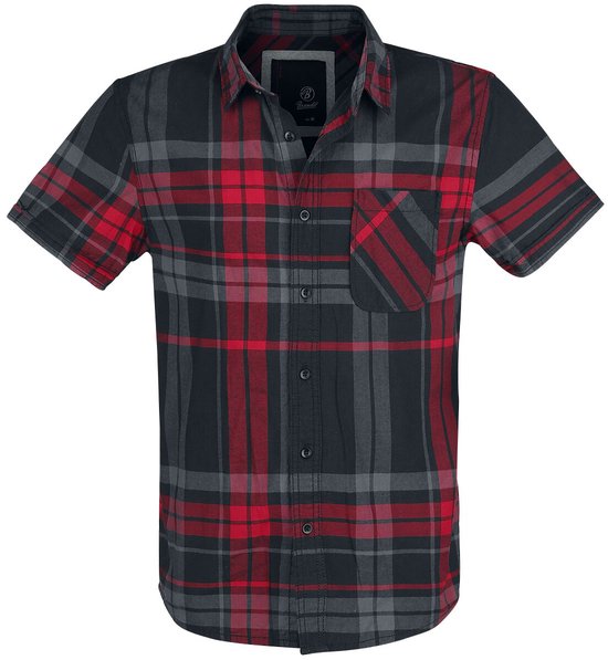 Chemise à carreaux Brandit Mike à manches courtes, noir, anthracite, rouge, taille 3XL, Katoen - Basics