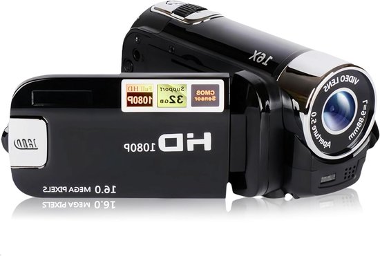 Leylor Videocamera Digitale Full HD 1080P Con Rotazione 270° – Zoom 16X, Sensore COMS 16MP, Batteria Potente, Per Viaggi E Casa