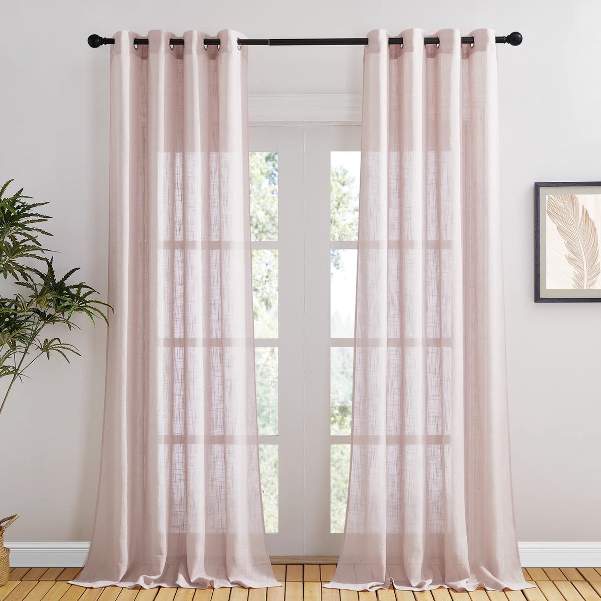 Unyqoos ® Gordijnen in Linnenuitstraling met Ogen, Semi-Transparante Set van 2 voor Zachte Lichtfiltering roze