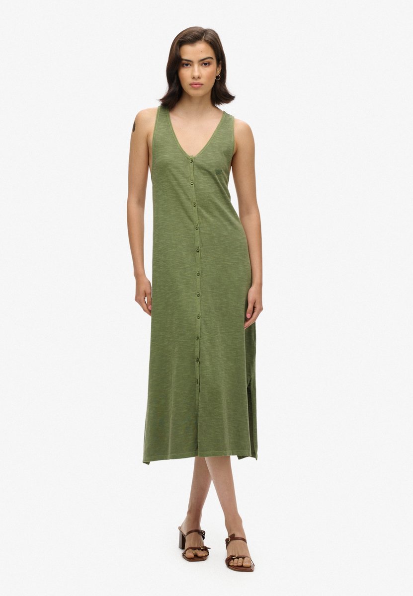 Superdry Beach jersey midi-hemdjurk Dames Jurken Khaki