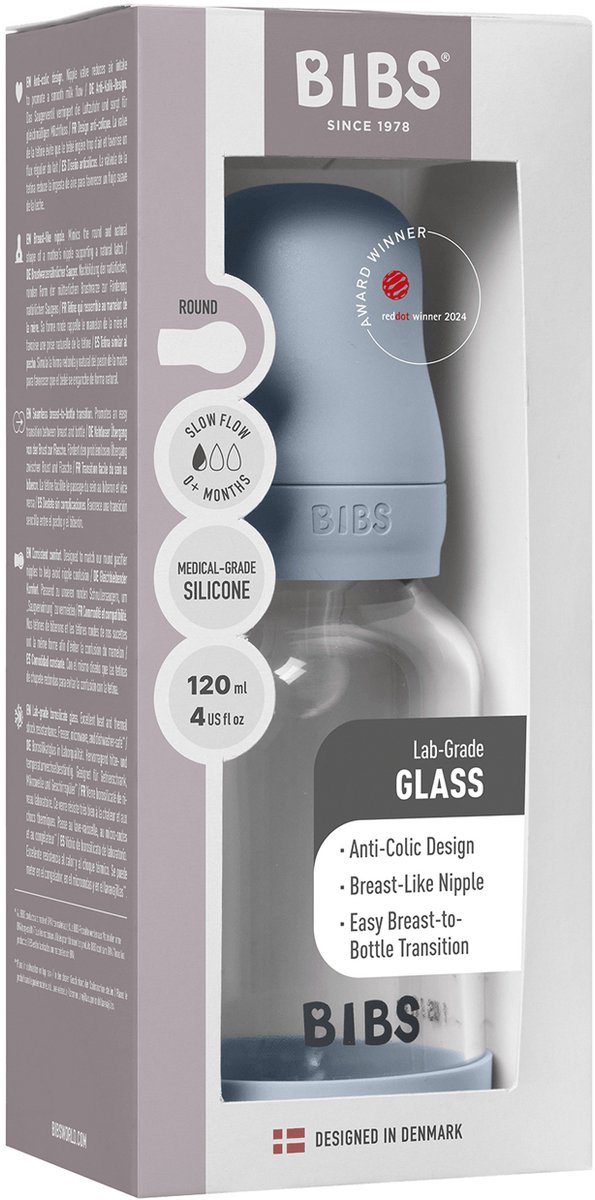 BIBS Fles - Slow Flow - 120 ml - Silicone/Glas - Baby Blue van Merkloos — afbeelding 3