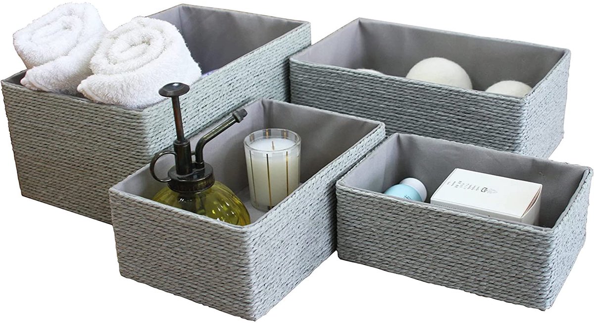 Unyqoos ® Stijlvolle Set van 4 Kartonnen Opbergmanden voor Accessoires en Make-up