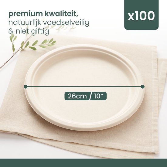 96 Assiettes Bagasse (26cm) - Grandes Assiettes en Carton - Robustes et Étanches - Biodégradables, Écologiques et Compostables