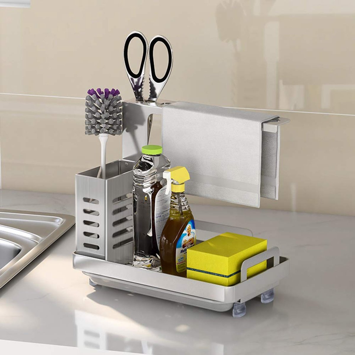 Unyqoos ® Stijlvolle Roestvrijstalen Spoelbakorganizer met Innovatief Ontwerp voor Keuken en Badkamer