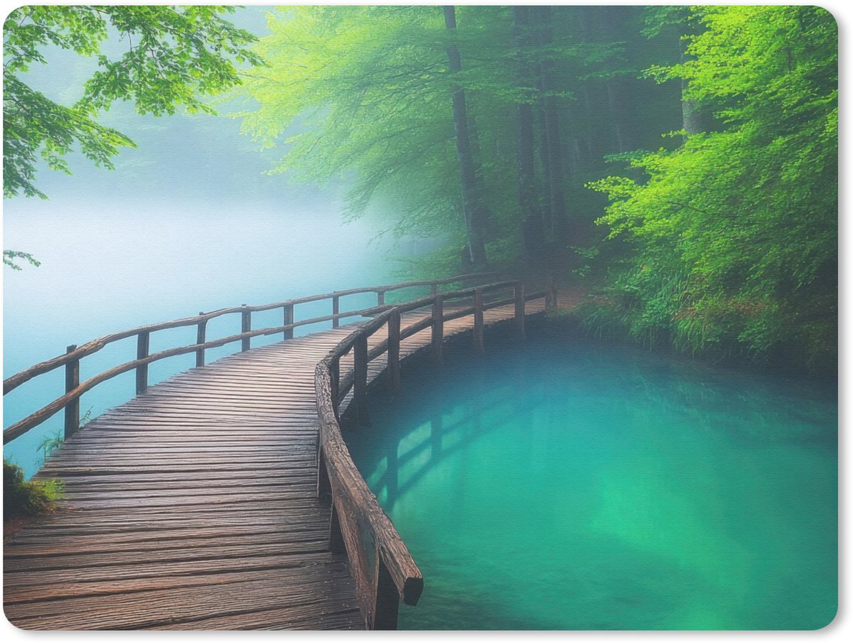 Muismat 23x19 cm - Mousepad Brug - Water - Rivier - Bos - Muismatten