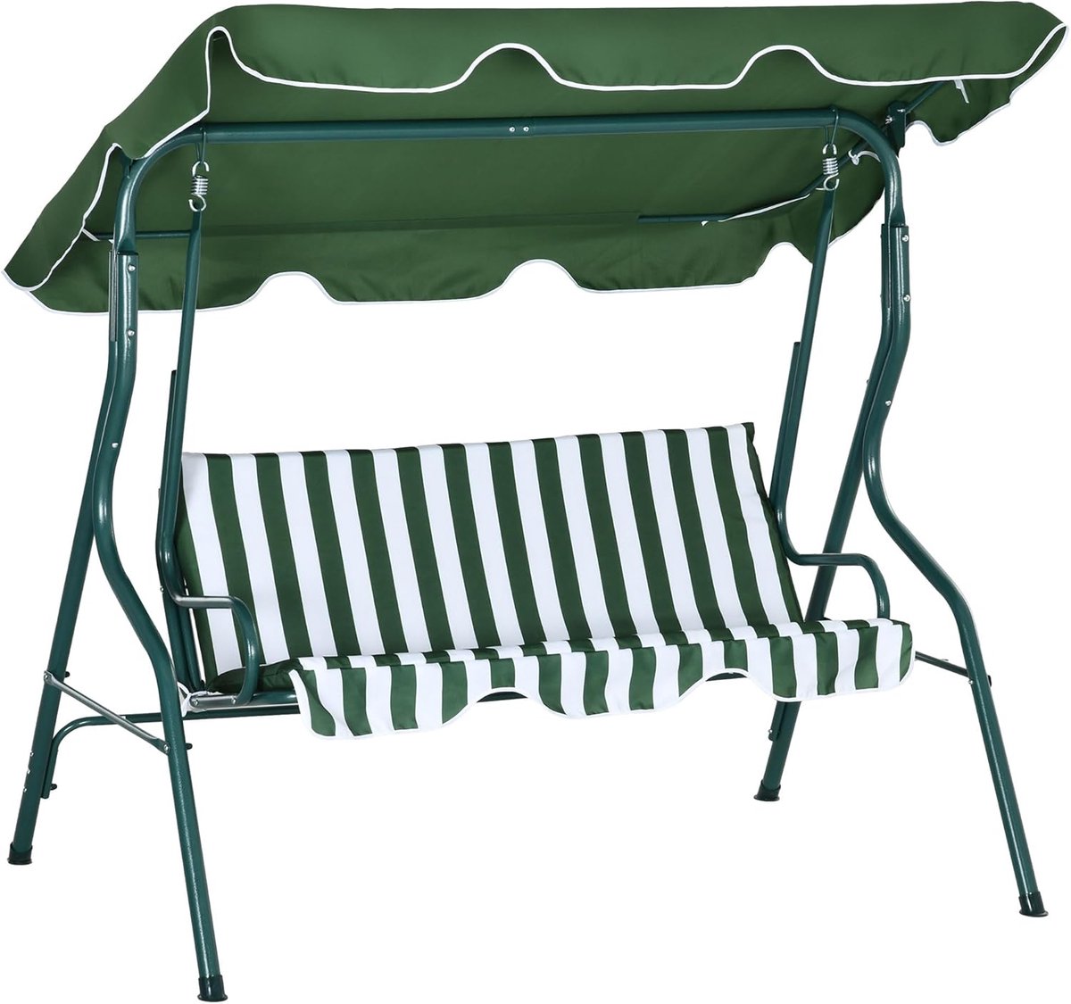 Schommelbank - Tuinschommel - Schommelstoelen - 3-zits - met Gevoerde Kussens - Verstelbaar Zonnedak - Stalen Frame - Duurzaam - Weerbestendig - UV-bescherming - 170 x 110 x 153 cm - Groen