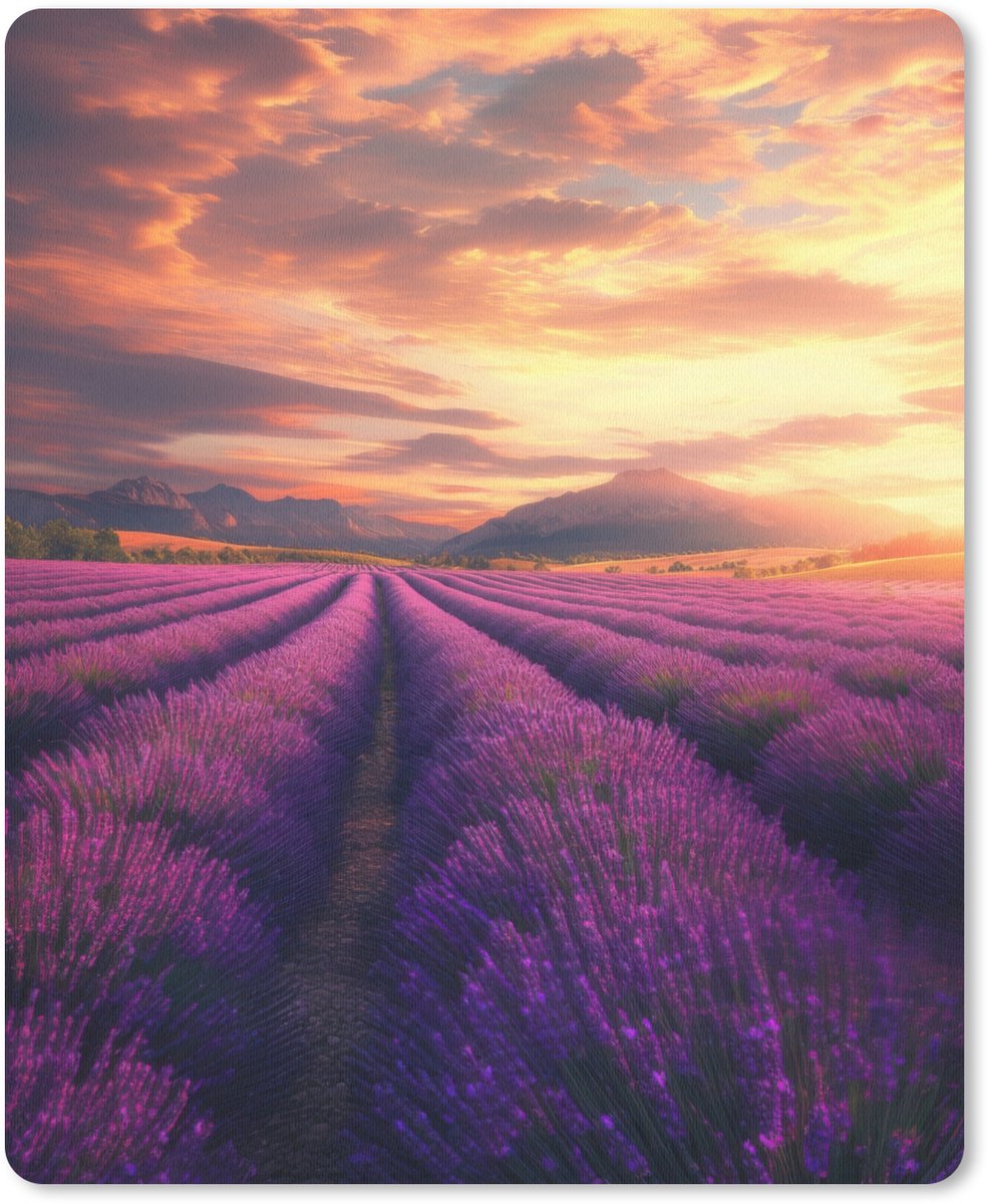 Muismat 19x23 cm - Mousepad Lavendelveld - Zonsondergang - Paars - Muismatten