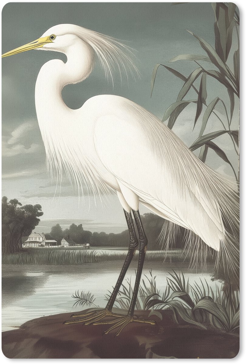 Muismat 18x27 cm - Mousepad Reiger - Planten - Wolken - Wit - Muismatten