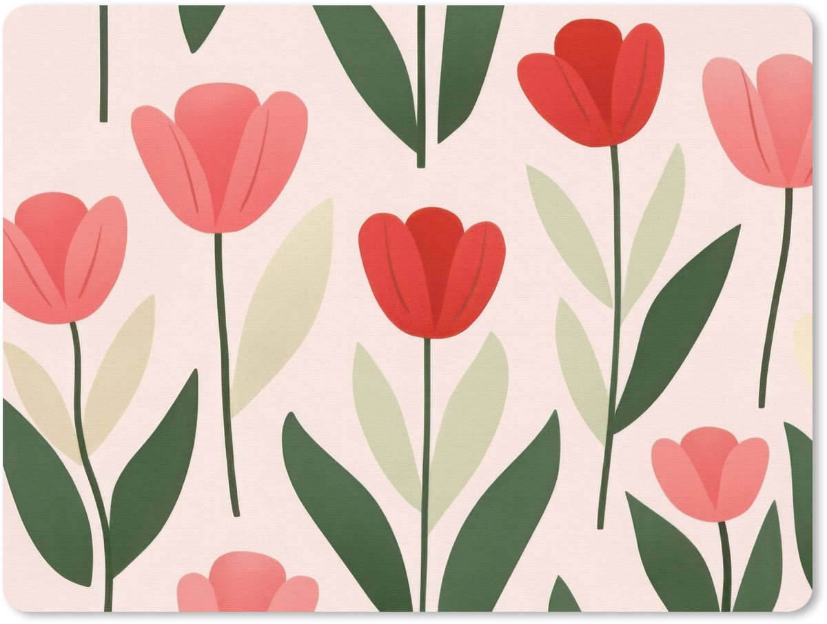 Muismat 23x19 cm - Mousepad Tulpen - Modern - Roze - Muismatten