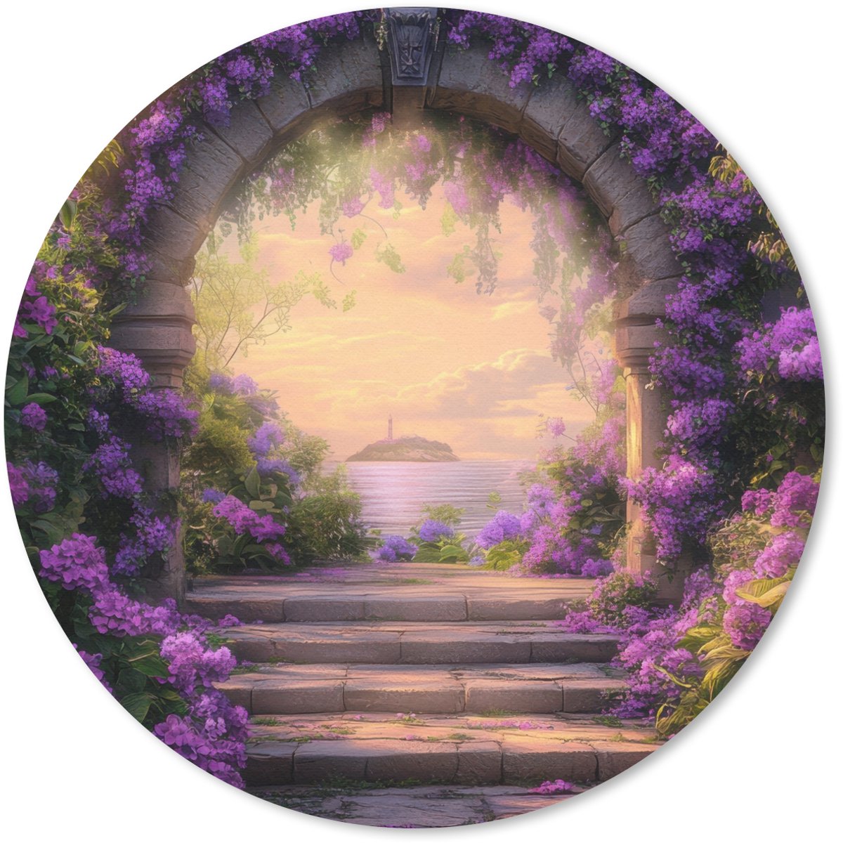 Muismat rond 20x20 cm - Mousepad Poort - Paars - Bloemen - Ronde muismatten