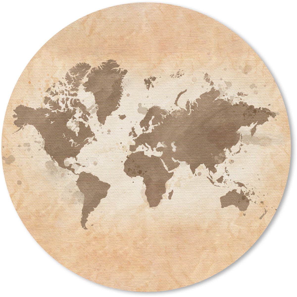 Muismat rond 50x50 cm - Mousepad Wereldkaart - Beige - Bruin - Ronde muismatten