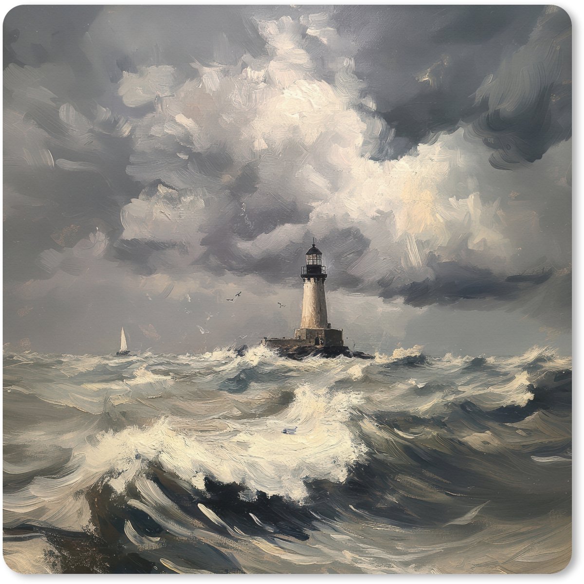 Muismat XXL 80x80 cm - Bureau onderlegger - Bureau mat Vuurtoren - Golven - Storm - Bureaumat - Gaming mousepad xl - Bureaulegger groot - Computer deskmat