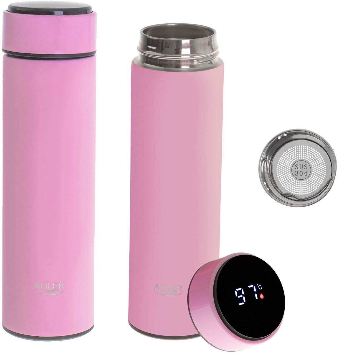 Adler AD 4506 - thermos - Thermoskan met LED-touchscreen - inhoud 473 ml - Roze