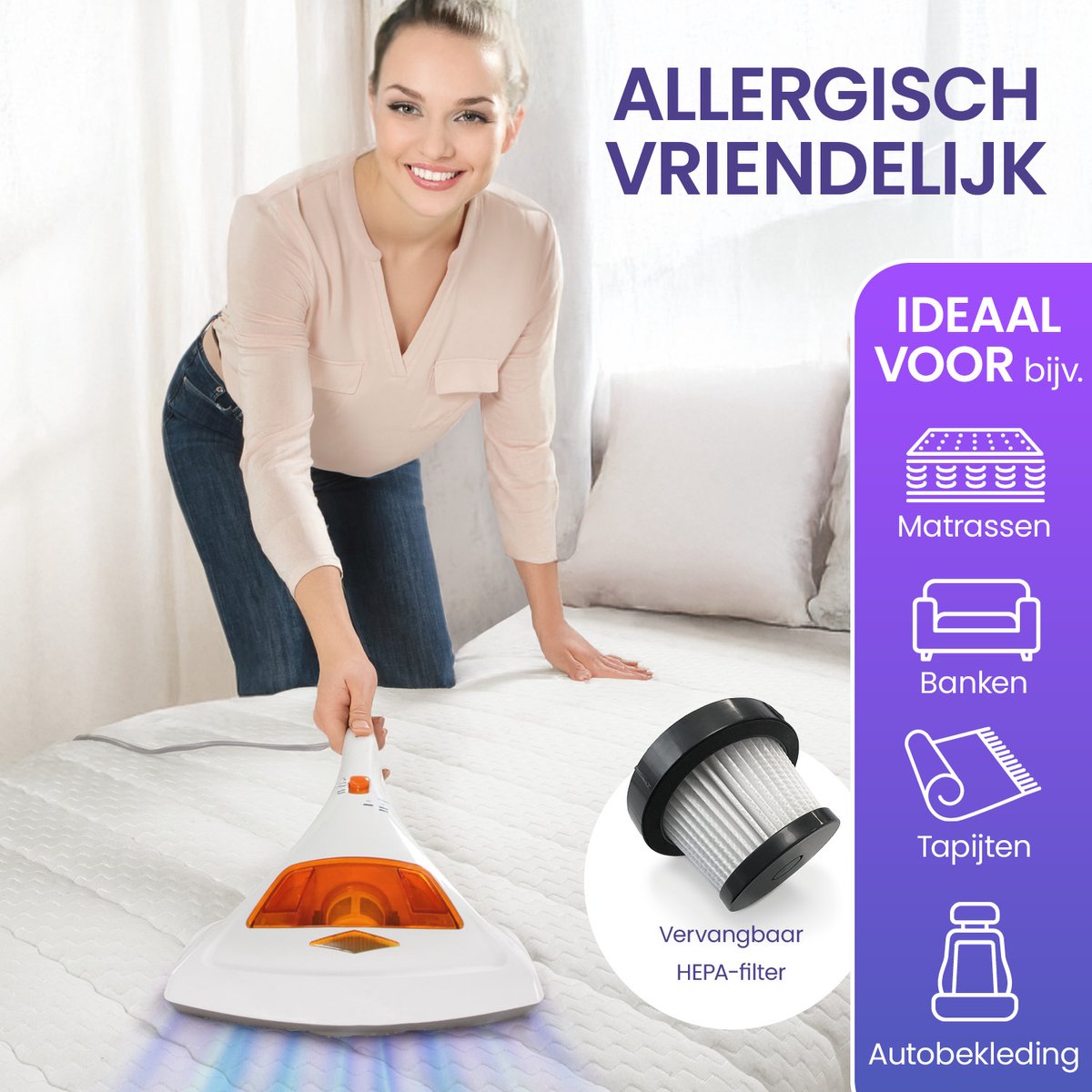 ELONEO Kruimeldief Matrasstofzuiger met UV en HEPA - afbeelding 2
