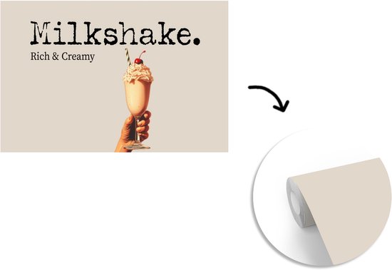 Behang - Fotobehang Milkshake - Kers - Rietje - Breedte 435 cm x hoogte 260 cm