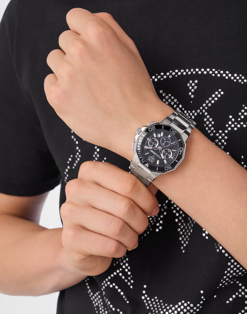 Plein Sport Titan Quartz Chronograaf Horloge Zilveren Toon Case: 100% Stainless Steel | Armband: 100% Stainless Steel 46 PSAGA0525, PSAGA0625