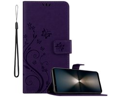 Cadorabo Hoesje geschikt voor Sony Xperia 1 VI in BLOEMEN DONKER PAARS - Beschermhoes in bloemmotief met magnetische sluiting, standfunctie en kaartsleuven Book Case Cover Etui
