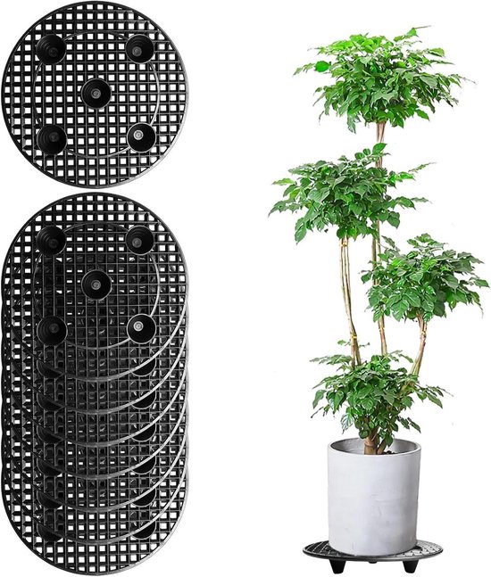 10-Delige Set Bloempotten 18 cm Diameter Antraciet Ronde Plantenbak met Plastic Onderzetter Weerbestendige Pot Grote Bloempotten Plantenbakken