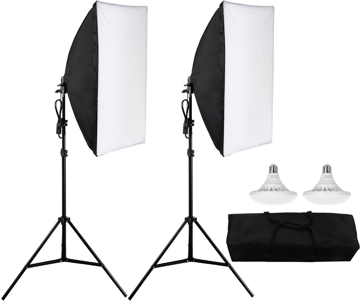 Softbox Verlichtingsset, 20 x 28 Inch, 30W, 5500 K, LED Lampen, Verstelbaar Statief voor Fotografie, Video-opnames, Live Streaming, Natuurlijke Daglicht, Studio Verlichting