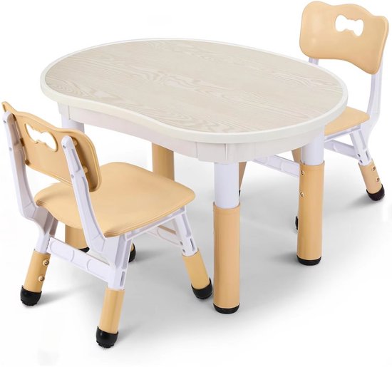 Set van kindertafel LOULOUNE 2 stoelen LILINOU - Naturel en roze