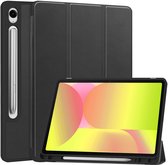 Hoes Geschikt voor Samsung Galaxy Tab S10 FE Plus Hoes Luxe Hoesje Case Met Uitsparing Geschikt voor S Pen - Hoesje Geschikt voor Samsung Tab S10 FE Plus Hoes Cover - Zwart