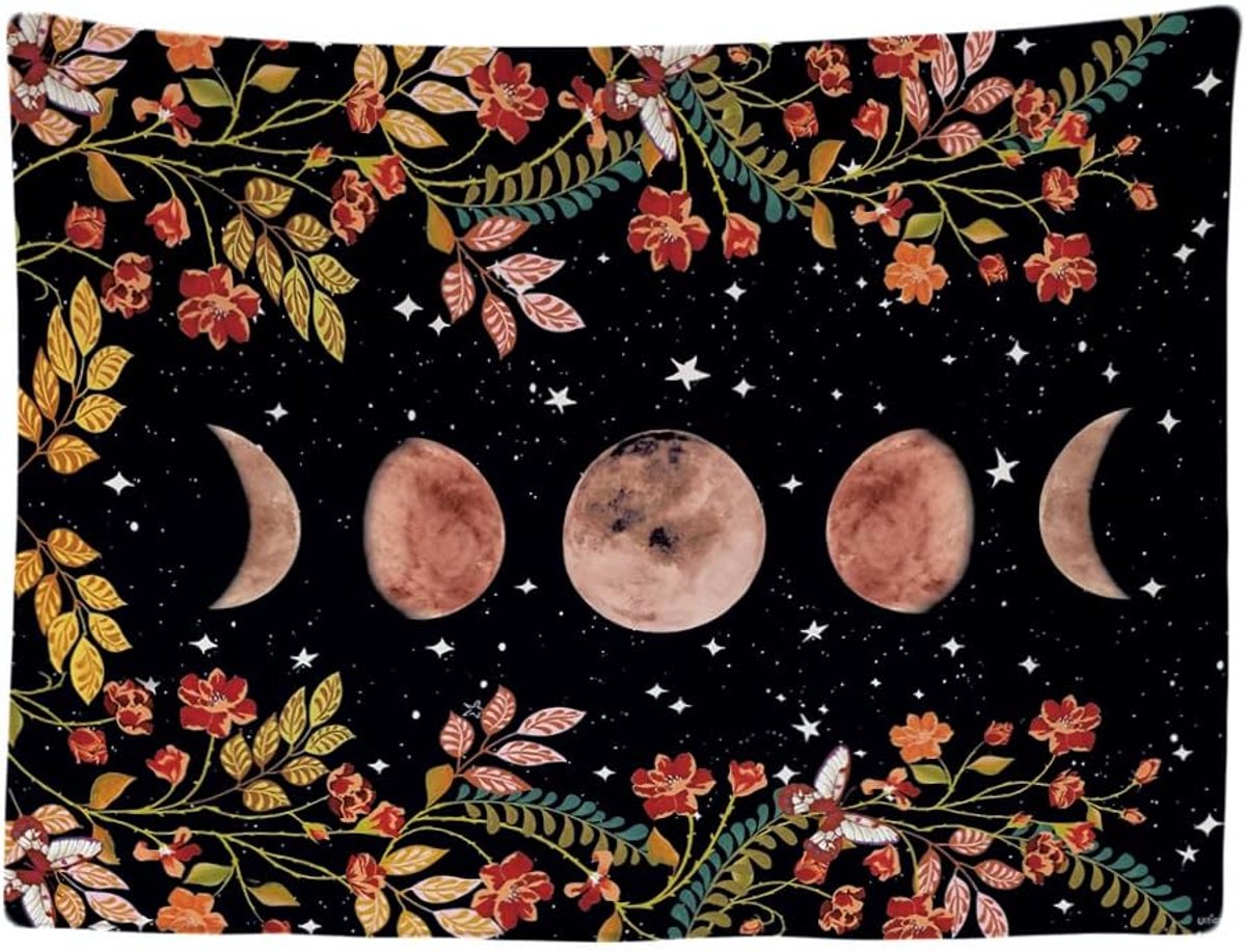 Ulticool Wandkleed - Maan Tarot Kaarten Horoscoop Natuur Bloemen - 200x150 cm - Groot wandtapijt - Decoratie Versiering Landelijk Herfst voor Binnen Hangend Hangdecoratie Poster - Tiener Meisje