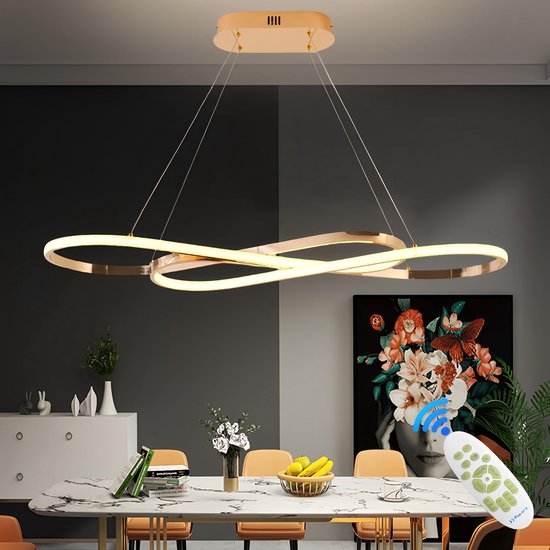LED Plafondlamp Woonkamer Dimbare Plafondlamp Moderne Woonkamerlamp Met Afstandsbediening Slaapkamer Kroonluchter Slaapkamer Eetkamer Keuken Verlichting (Goud, L68cm