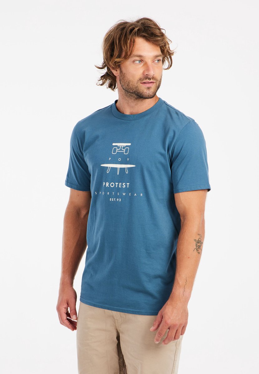 Protest Prtandros – T shirt Heren – Korte mouwen – Ronde hals – Raku Blauw
