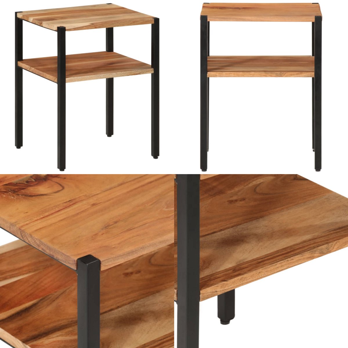 vidaXL Bijzettafel - 35x35x45 - cm - massief - acaciahout - en - ijzer Bruin