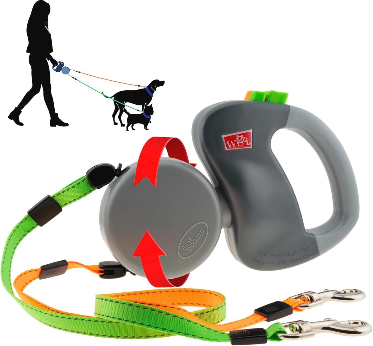 Oprolbare Dubbele Hondenlijn - 3 Meter voor Twee Honden tot 22 kg