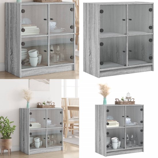 Bijzettafels 2 st met plank 25,5x27x60 cm grijs sonoma eiken