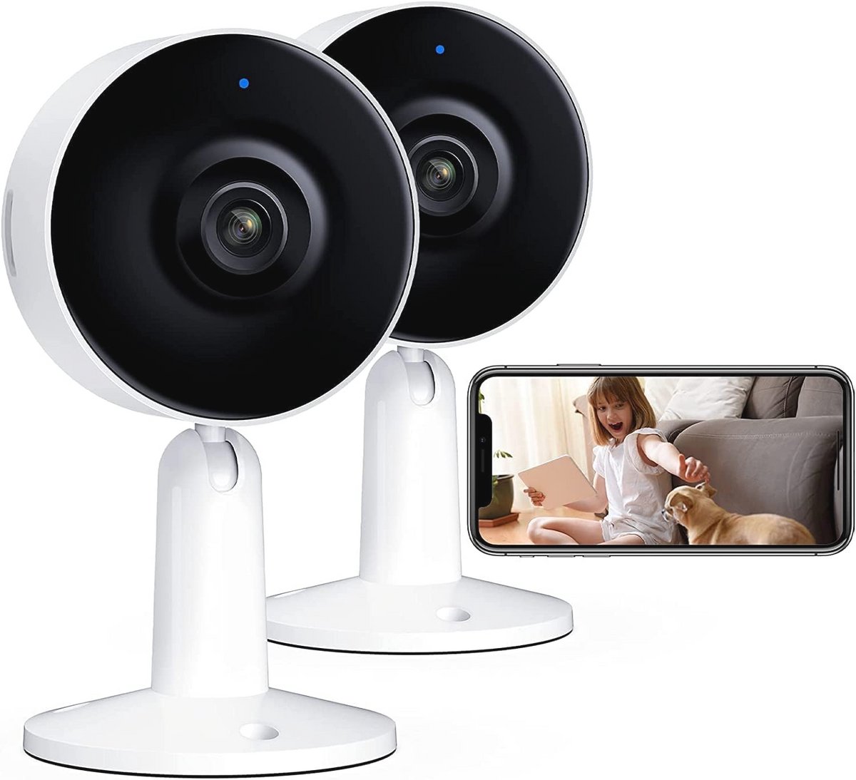 Indoor Beveiligingscamera's 2 Pack - 1080p Full HD Baby Monitor met Nachtzicht, 2-weg Audio, Beweging/Geluid Detectie, SD Kaart & Cloud Opslag, Geschikt voor Alexa