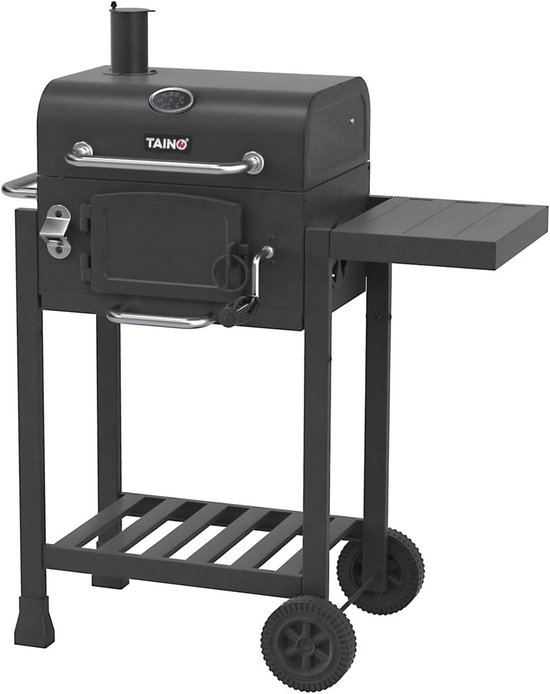kisidus Houtskoolgrill, grillwagen met deksel en thermometer, houtskool