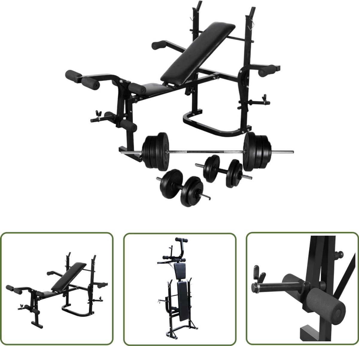 The Living Store Gewichtenbank met gewichtenrek en halterset 60-5 kg - Halterbank