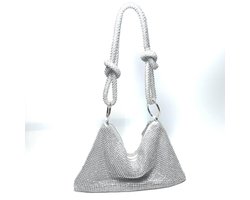 FlorawegDamestasje met bergkristal, zilveren koppeling, Bling handtasje, glanzende pailletten schoudertas met diamantketting, ideaal voor dames-meisjesavond, bruiloft, banket, promotie,Zilver