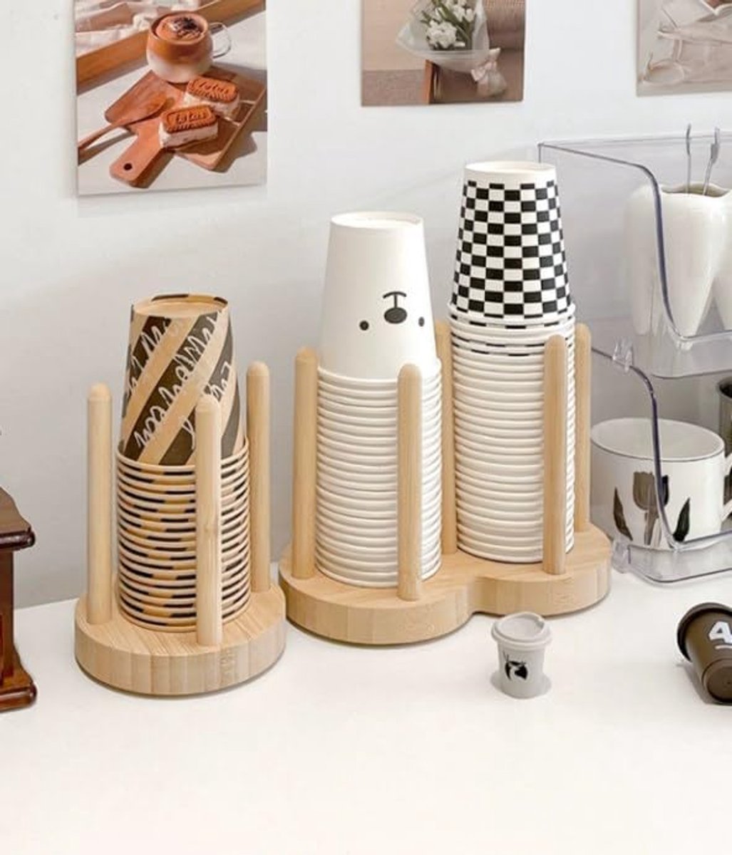 Ibenzoa® Houten Thee- en Koffiekop Opbergplank met Stabiele Basis en Vijf Haken