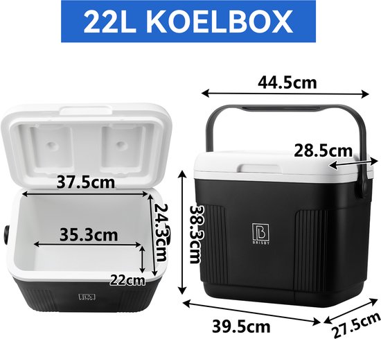 Brisby Koelbox - Frigobox - 22L - Zwart - Tot maximaal 40 uur isolatie - Incl. 4 dikke koelelementen van 450ml en 3 Delige Set Vershoudbakjes - Temperatuur veilige sluiting - Met koelelementen vergrendeld in deksel van Brisby — afbeelding 5