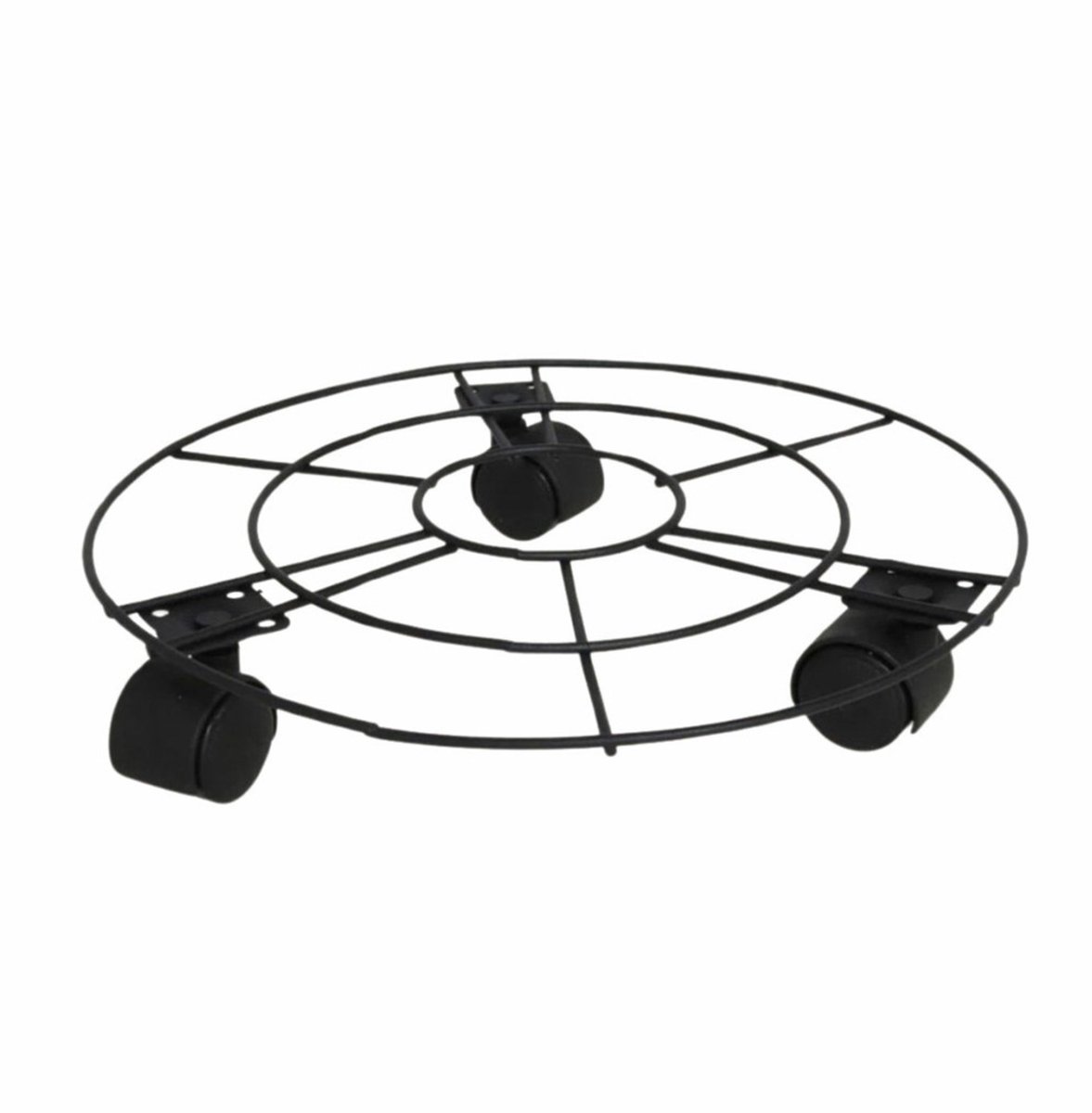 Gerimport Planten trolley - multiroller - rond - zwart - metaal - D25 cm