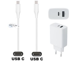 OneOne 25W super snellader met 2 poorten. Oplader met sterke 1,0m USB C naar C kabel. PD lader adapter past op Poco X3 Pro, Poco X5, X5 Pro, Poco X6, X6 Neo, X6 Pro, Poco X7, X7 Pro, Turbo 3, Poco Turbo 4, Poco Pad, Poco M7 Pro, Xiaomi