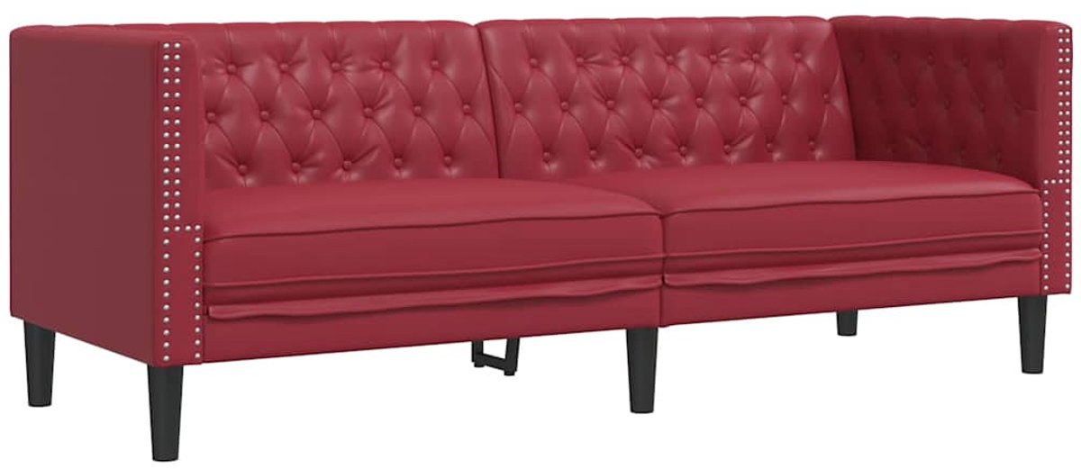 vidaXL Driezitsbank - Chesterfield-stijl - kunstleer - wijnrood
