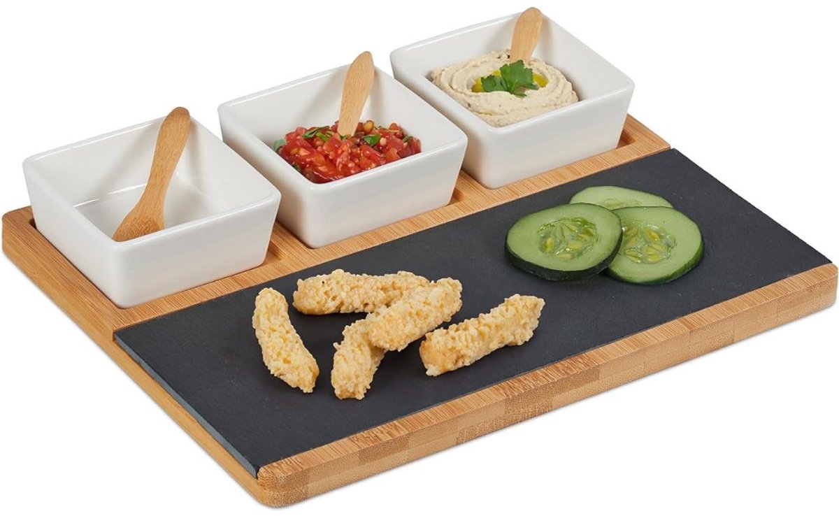 GTB® Tapasplank met Schaaltjes - Tapasplank - Serveerplank met Bakjes - Meerkleurig - 22cm x 28cm x 5cm